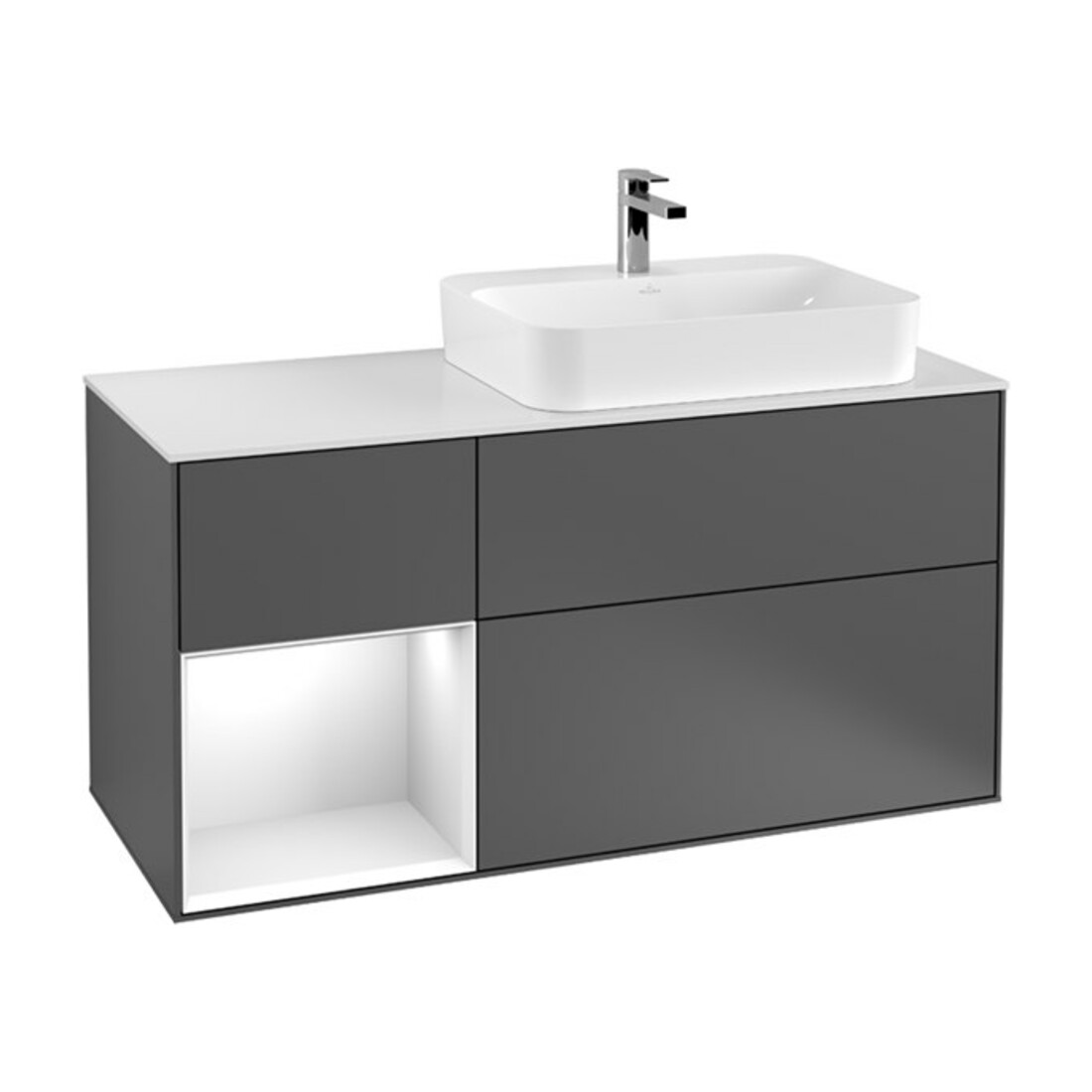 V&B Meuble sous-lavabo Finion 120 cm, éclairage mural, blanc laqué