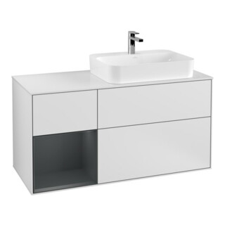 V&B Meuble sous lavabo Finion 120 cm, éclairage mural, blanc laqué