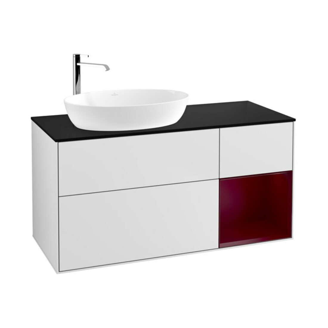 V&B Meuble sous lavabo Finion 120 cm, éclairage mural, blanc laqué