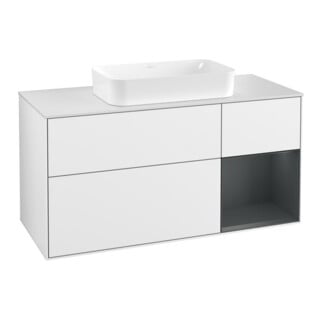 V&B Meuble sous lavabo Finion 120 cm, éclairage mural, blanc laqué