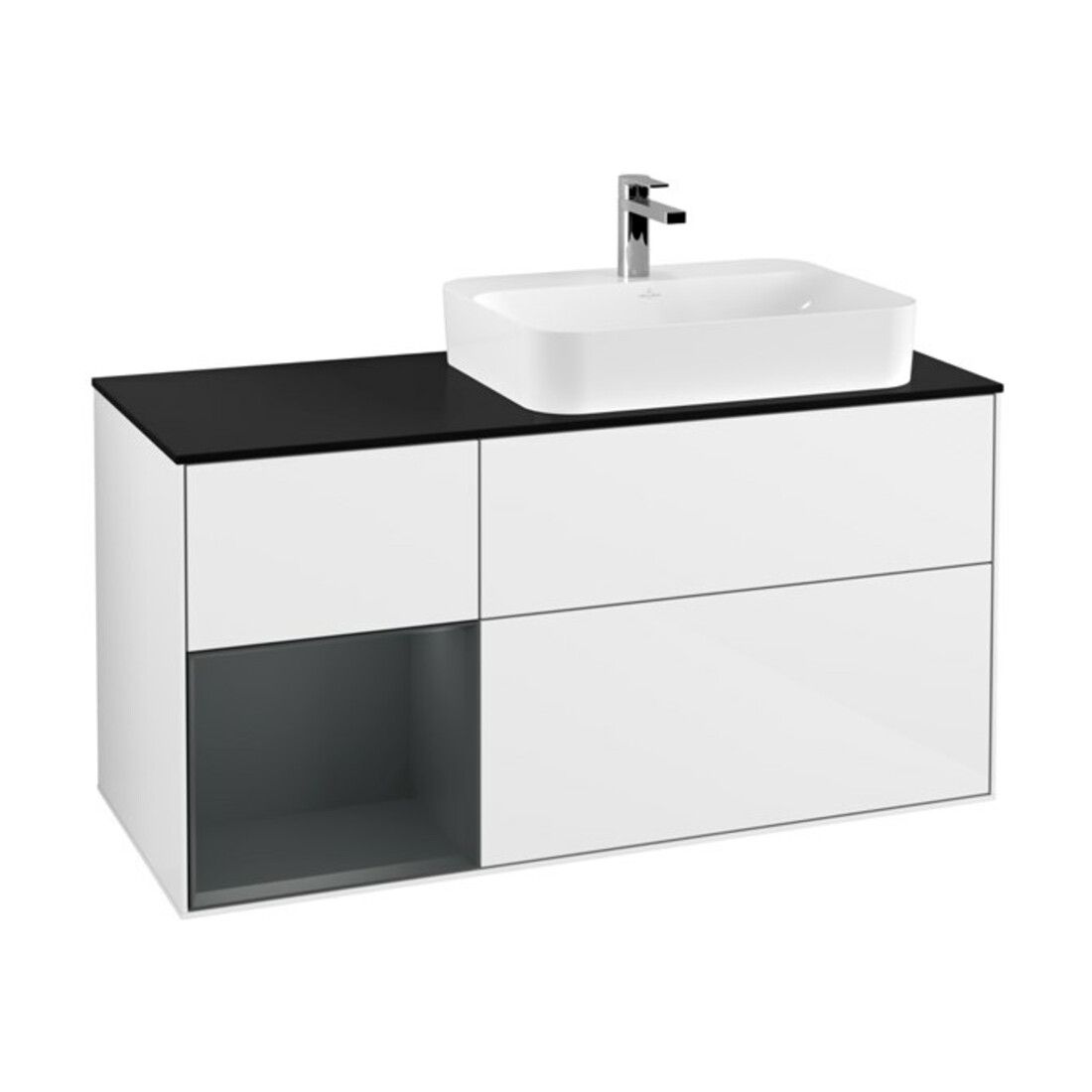 V&B Meuble sous lavabo Finion 120 cm, éclairage mural, blanc laqué