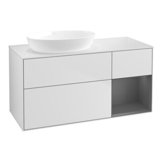 V&B Meuble sous lavabo Finion 120 cm, éclairage mural, blanc laqué