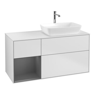 V&B Meuble sous-lavabo Finion 120 cm, éclairage mural, blanc laqué