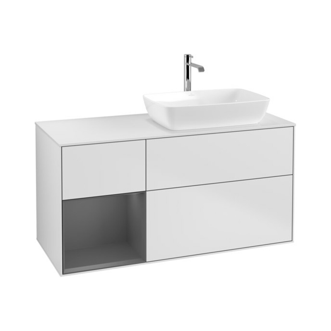 V&B Meuble sous-lavabo Finion 120 cm, éclairage mural, blanc laqué