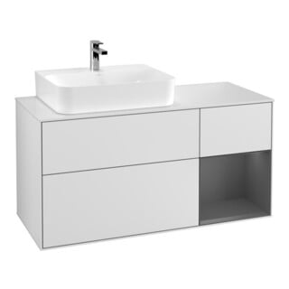 V&B Meuble sous lavabo Finion 120 cm, éclairage mural, blanc laqué