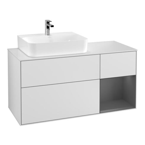 V&B Meuble sous lavabo Finion 120 cm, éclairage mural, blanc laqué