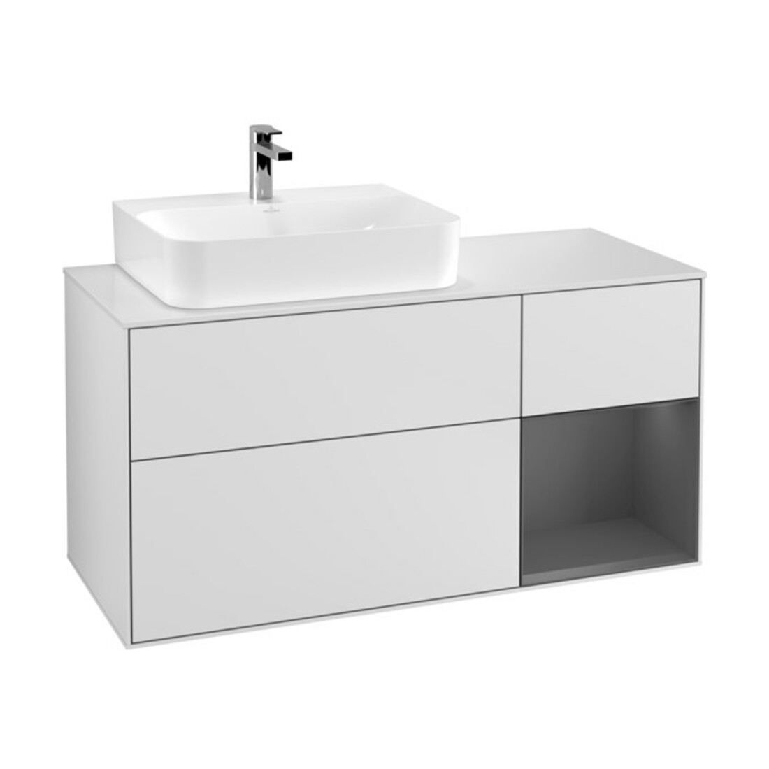 V&B Meuble sous lavabo Finion 120 cm, éclairage mural, blanc laqué