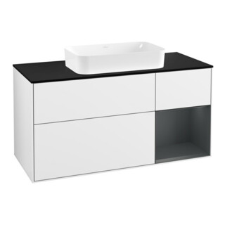 V&B Meuble sous lavabo Finion 120 cm, éclairage mural, blanc laqué