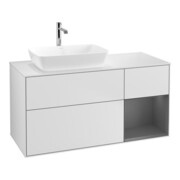 V&B Meuble sous lavabo Finion 120 cm, éclairage mural, blanc laqué-1