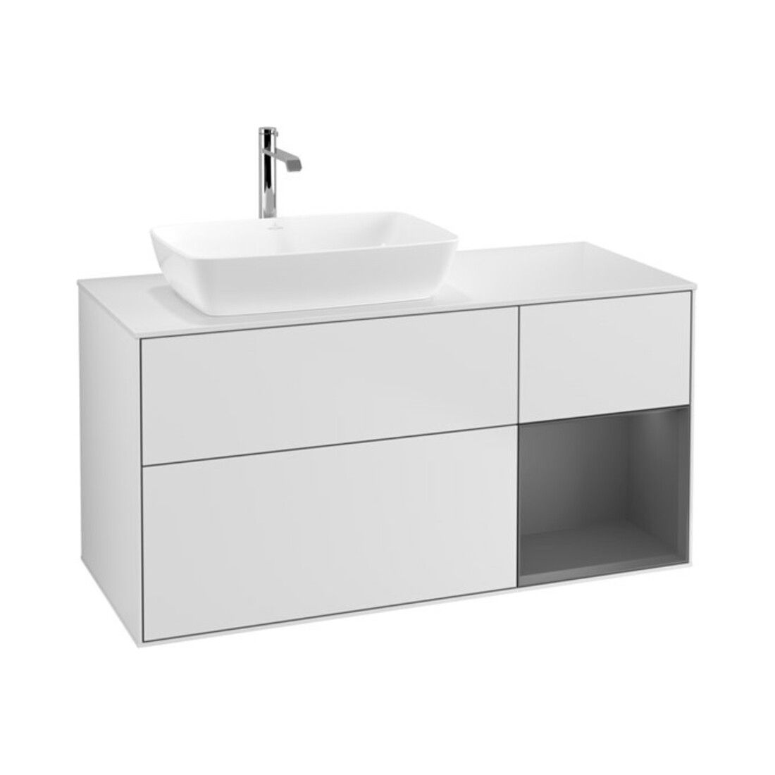 V&B Meuble sous lavabo Finion 120 cm, éclairage mural, blanc laqué