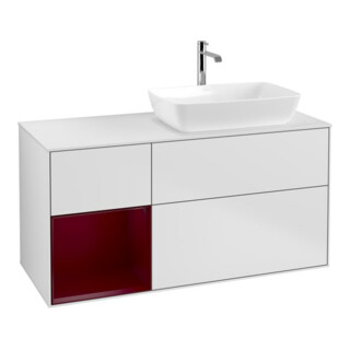 V&B Meuble sous lavabo Finion 120 cm, éclairage mural, blanc laqué