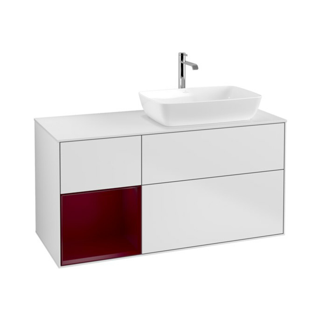 V&B Meuble sous lavabo Finion 120 cm, éclairage mural, blanc laqué