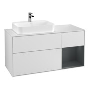 V&B Meuble sous lavabo Finion 120 cm, éclairage mural, blanc laqué