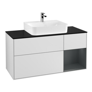V&B Meuble sous lavabo Finion 120 cm, éclairage mural, blanc laqué