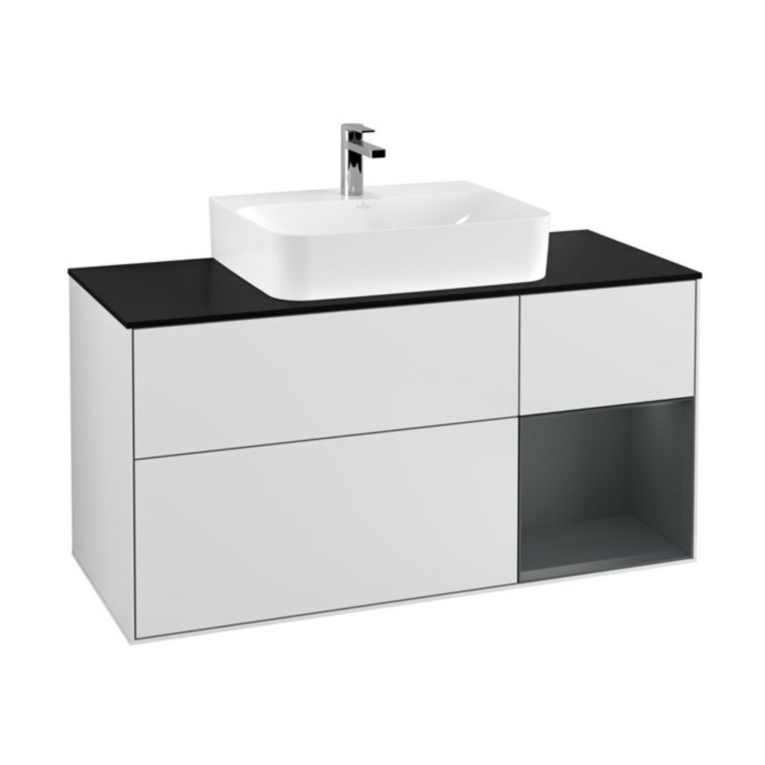 V&B Meuble sous lavabo Finion 120 cm, éclairage mural, blanc laqué