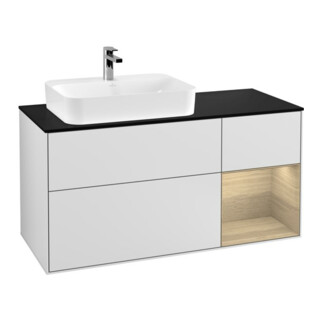 V&B Meuble sous lavabo Finion 120 cm, éclairage mural, blanc laqué