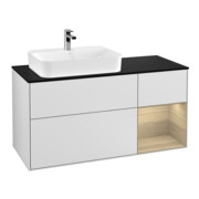 V&B Meuble sous lavabo Finion 120 cm, éclairage mural, blanc laqué