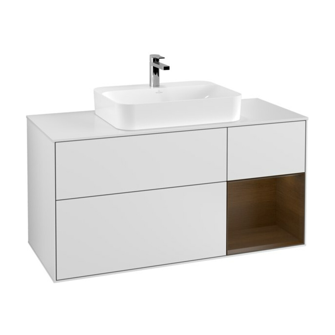 V&B Meuble sous-lavabo Finion 120 cm, éclairage mural, blanc laqué
