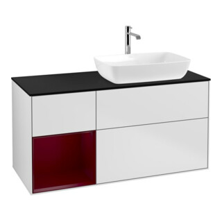 V&B Meuble sous lavabo Finion 120 cm, éclairage mural, blanc laqué