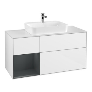 V&B Meuble sous-lavabo Finion 120 cm, éclairage mural, blanc laqué