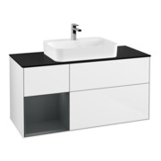 V&B Meuble sous lavabo Finion 120 cm, éclairage mural, blanc laqué
