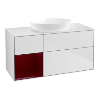 V&B Meuble sous-lavabo Finion 120 cm, éclairage mural, blanc laqué