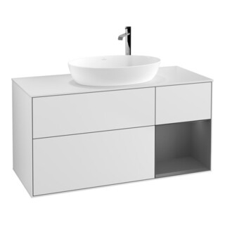 V&B Meuble sous lavabo Finion 120 cm, éclairage mural, blanc laqué