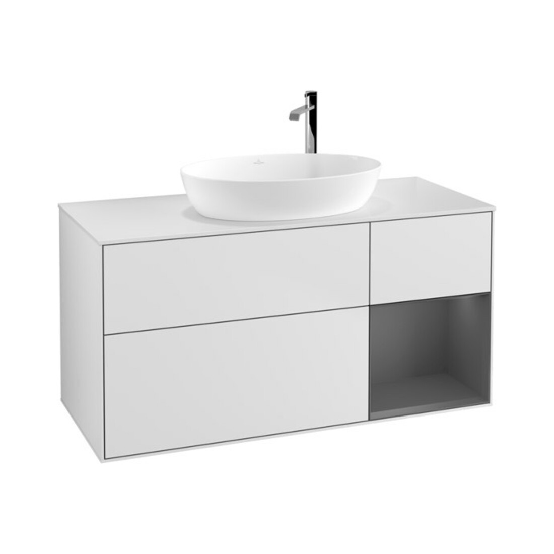 V&B Meuble sous lavabo Finion 120 cm, éclairage mural, blanc laqué