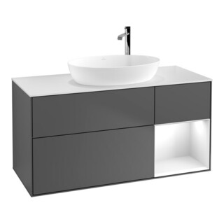 V&B Meuble sous lavabo Finion 120 cm, éclairage mural, blanc laqué, anthracite m