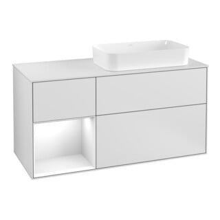 V&B Meuble sous lavabo Finion 120 cm, éclairage mural, blanc laqué, blanc mat laqué