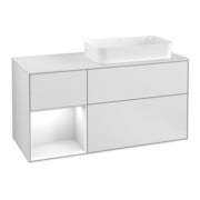 V&B Meuble sous lavabo Finion 120 cm, éclairage mural, blanc laqué, blanc mat laqué