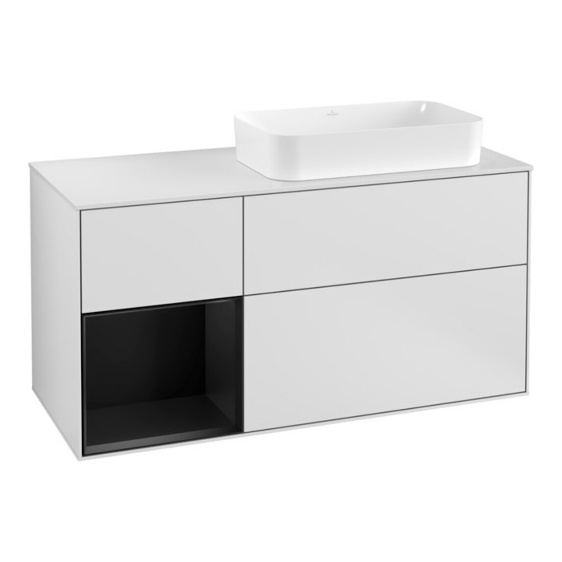 V&B Meuble sous lavabo Finion 120 cm, éclairage mural, blanc laqué, bleu lacqué