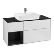 V&B Meuble sous-lavabo Finion 120 cm, éclairage mural, blanc laqué, bleu laqué