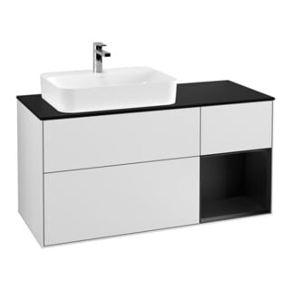 V&B Meuble sous lavabo Finion 120 cm, éclairage mural, blanc laqué, bleu laqué