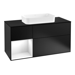V&B Meuble sous lavabo Finion 120 cm, éclairage mural, blanc laqué, bleu mat laqué