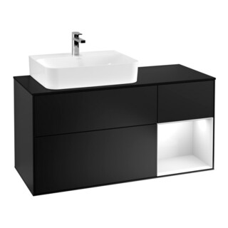 V&B Meuble sous lavabo Finion 120 cm, éclairage mural, blanc laqué, bleu mat laqué