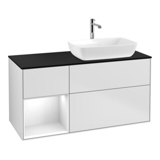 V&B Meuble sous-lavabo Finion 120 cm, éclairage mural, blanc laqué, brillant