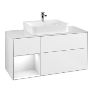 V&B Meuble sous-lavabo Finion 120 cm, éclairage mural, blanc laqué, brillant