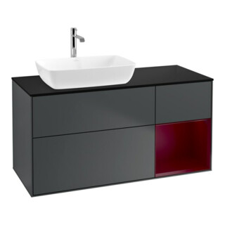 V&B Meuble sous lavabo Finion 120 cm, éclairage mural, blanc laqué mat
