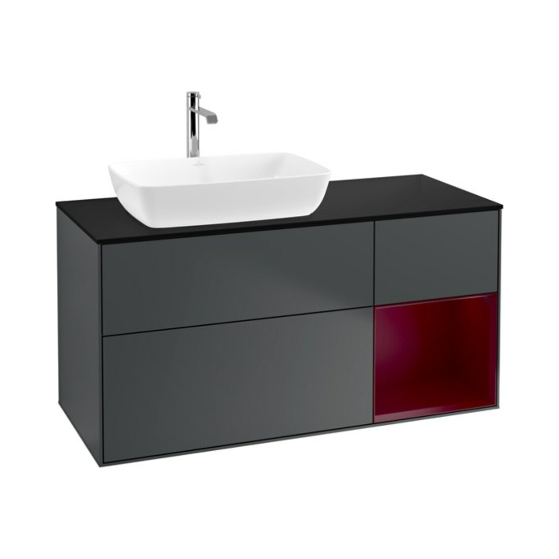 V&B Meuble sous lavabo Finion 120 cm, éclairage mural, blanc laqué mat
