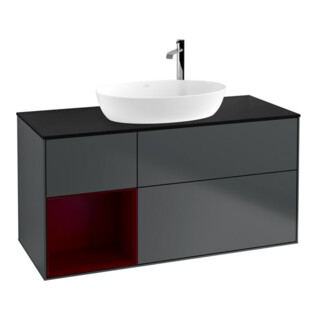 V&B Meuble sous lavabo Finion 120 cm, éclairage mural, blanc laqué mat