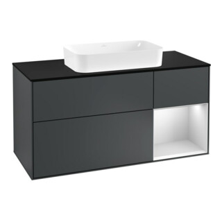 V&B Meuble sous-lavabo Finion 120 cm, éclairage mural, blanc laqué mat, bleu mat