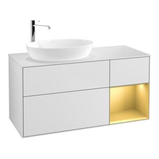 V&B Meuble sous-lavabo Finion 120 cm, éclairage mural, blanc laqué, or laqué