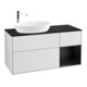 V&B Meuble sous lavabo Finion 120 cm, éclairage mural, blanc laqué, placage bois bleu laqué-1