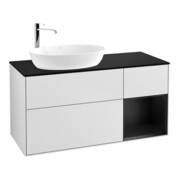 V&B Meuble sous lavabo Finion 120 cm, éclairage mural, blanc laqué, placage bois bleu laqué-1