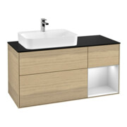 V&B Meuble sous lavabo Finion 120 cm, éclairage mural, blanc laqué, placage bois ven.