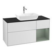 V&B Meuble sous lavabo Finion 120 cm, éclairage mural, blanc laqué, placage m. huile, rég.