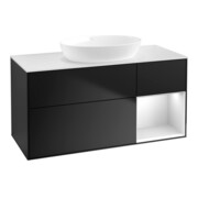 V&B Meuble sous lavabo Finion 120 cm, éclairage mural, blanc mat, bois laqué blanc, bois laqué bleu