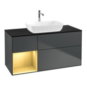 V&B Meuble sous lavabo Finion 120 cm, éclairage mural, blanc mat, gris brillant, bleu mat brillant
