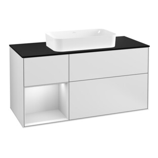 V&B Meuble sous lavabo Finion 120 cm, éclairage mural, blanc mat laqué